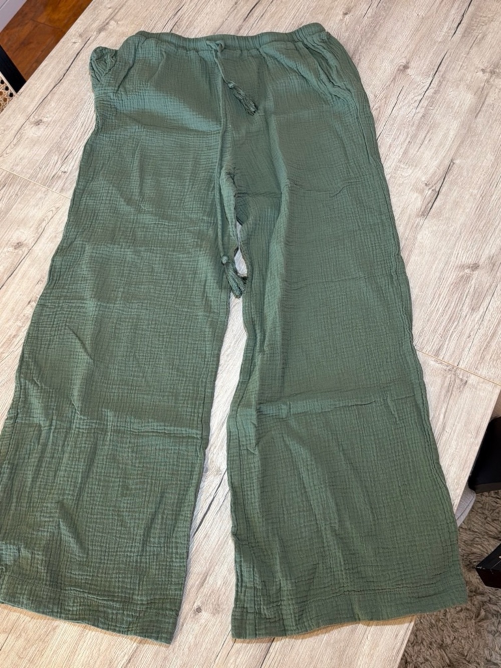 Forever 21 Olive Green Wide-Leg Linnen Drawstring Pants